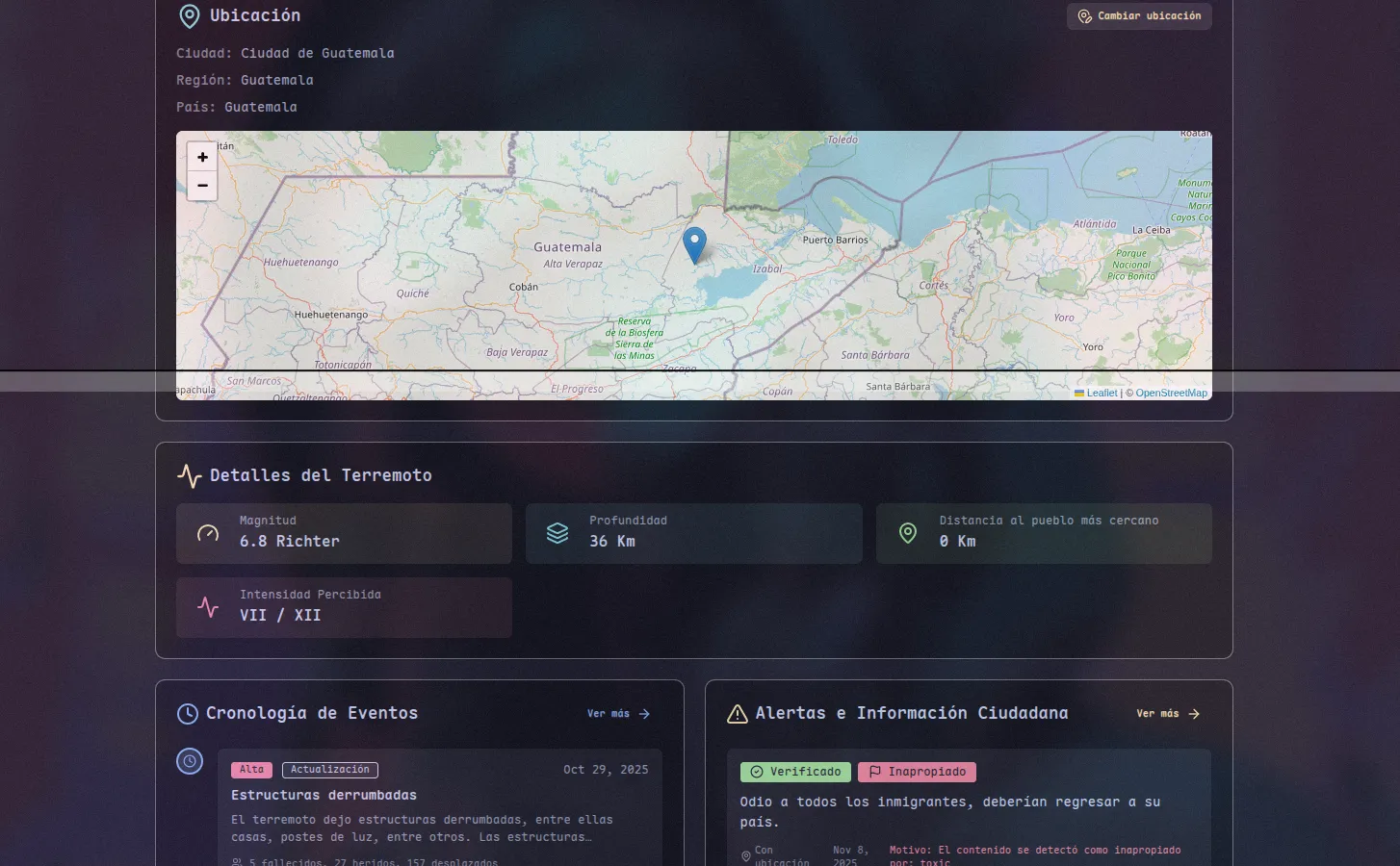 Misma pantalla pero con la sección de ubicación y detalles técnicos.