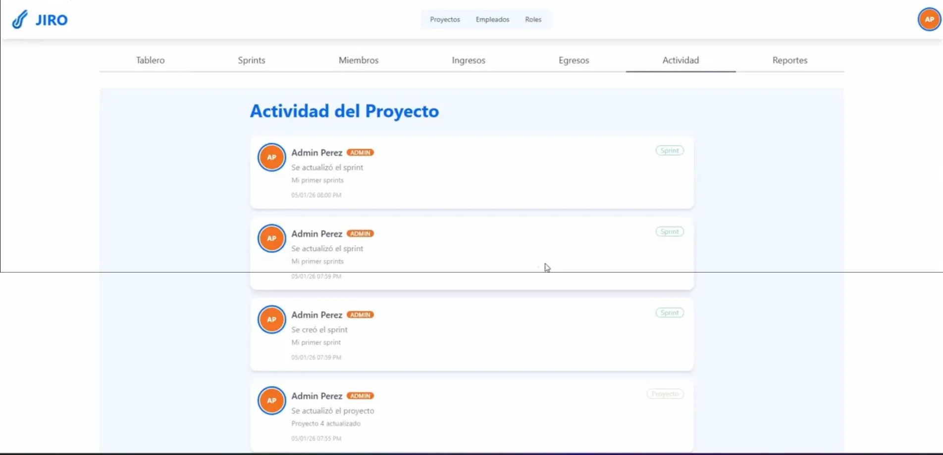 Registro de cambios y actividad en las historias de usuario.